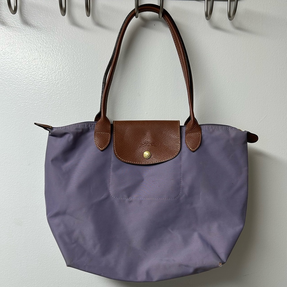 Longchamp Purple Tote with Brown Accents